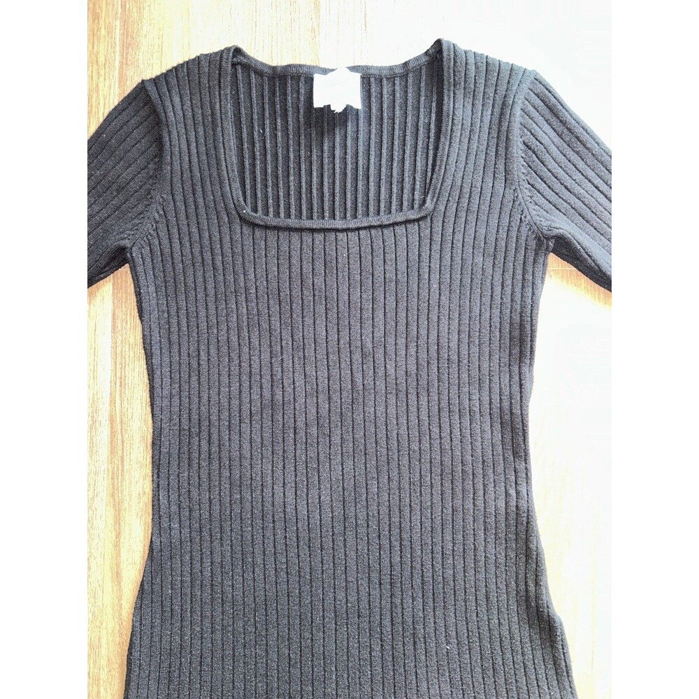 Sundays NYC Gatlin Ribbed Sweater Dress Square Neck Pleated Drop Waist Black S - Picture 4 of 7